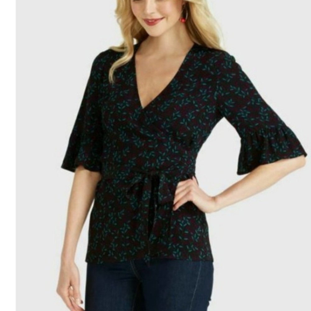 NWT Draper James Winter Berry Wrap Blouse Nassau Navy Multi Size 4